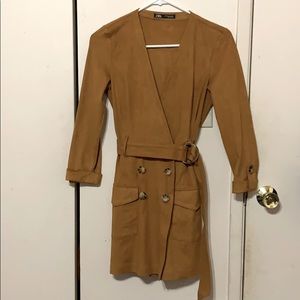 Zara Faux Suede Mustard Jumpsuit Dress size XS